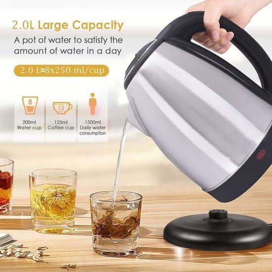 Electric Kettle - stainless steel body - automatic instant heating - 2.0 Liter - 1500 Watts - water boiler - high quality - kettle for tea - for Daily Kitchen Use - Essential Kitchen Appliance - electric kettle